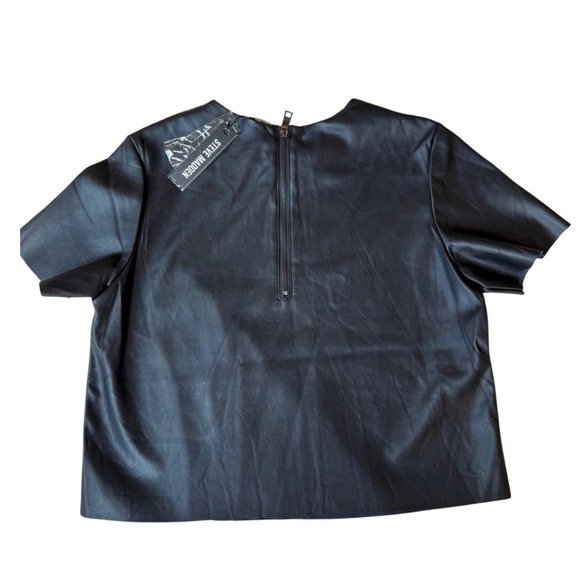 Steve Madden Black Faux Leather Short Sleeve Zipper Top Womens Size S - Picture 2 of 8